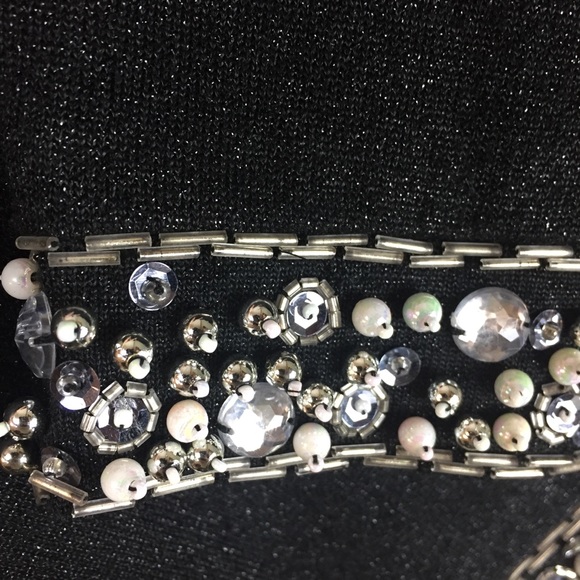 Design Options Rhinestone Pearl Bead Metallic Shimmer Knit Black Sweater Small - Picture 6 of 11